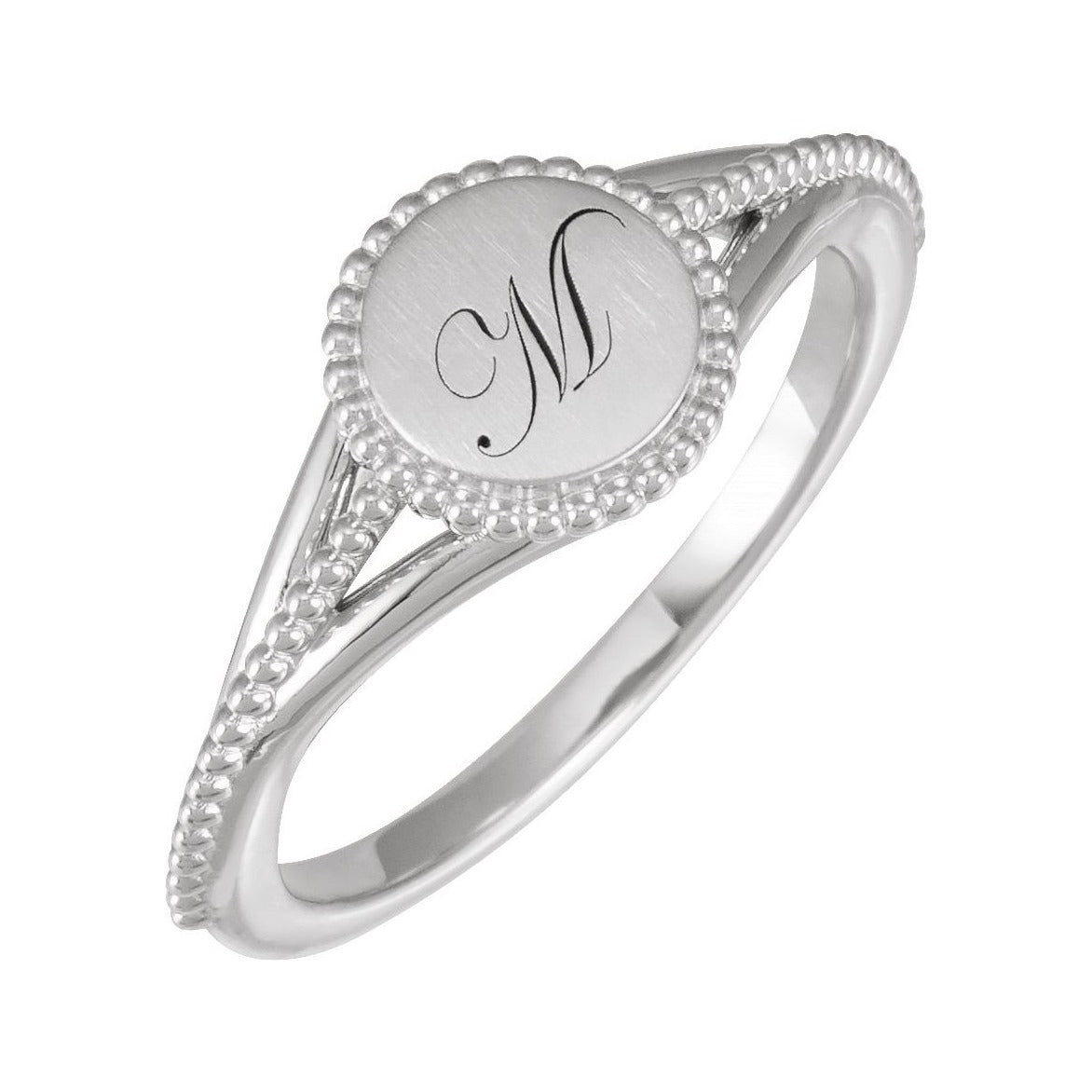 Sapphire Row Engravable Beaded Signet Ring - Platinum (view 8)