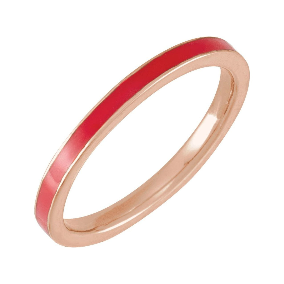 Sapphire Row Gold Enamel Stackable Ring - 14K Rose Gold, Red