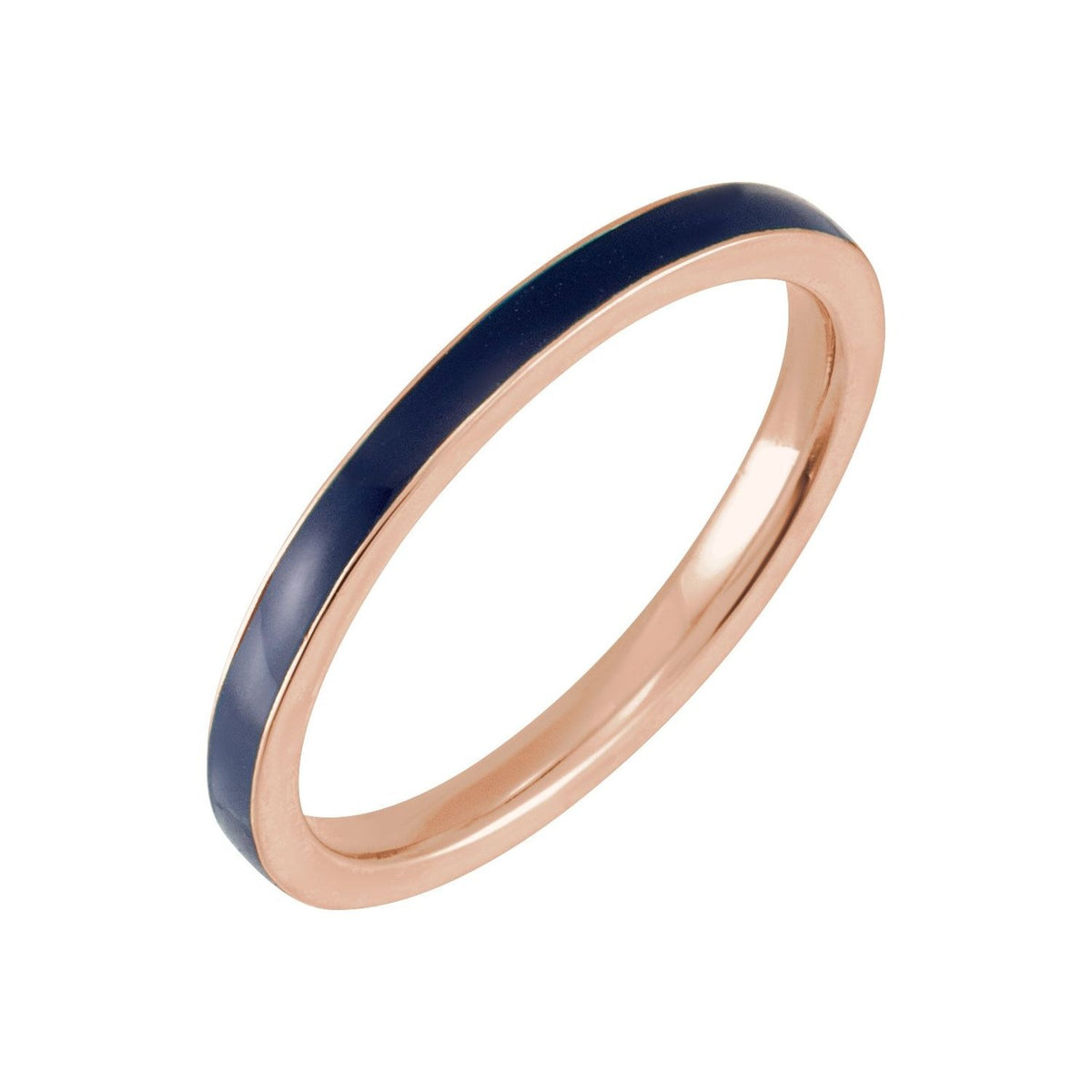 Sapphire Row Gold Enamel Stackable Ring - 14K Rose Gold, Blue