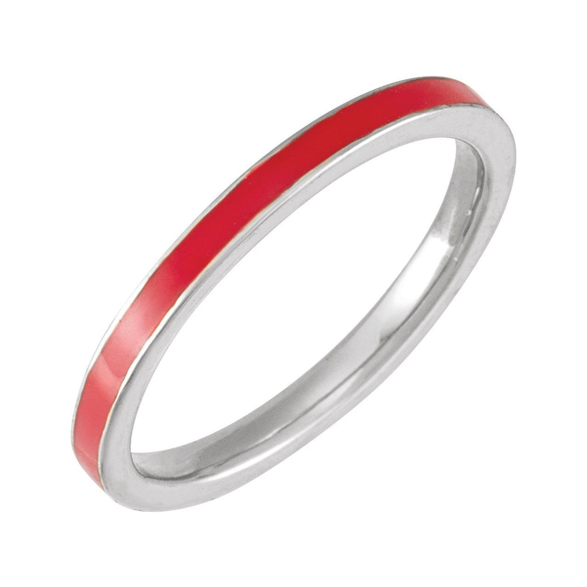 Sapphire Row Gold Enamel Stackable Ring - 14K White Gold, Red