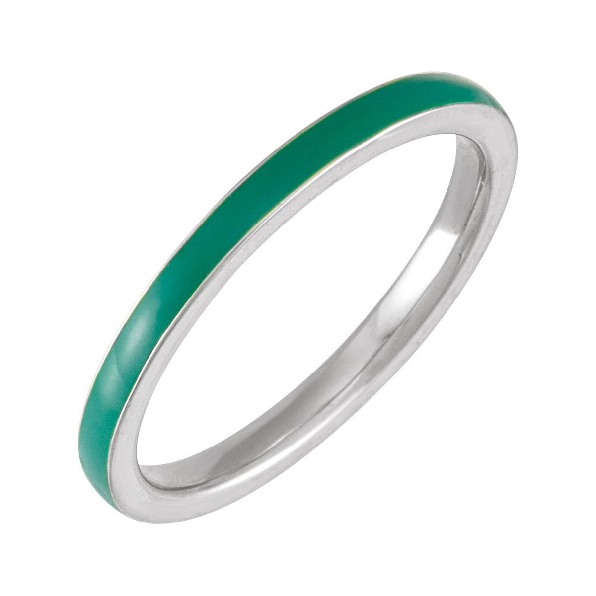 Sapphire Row Gold Enamel Stackable Ring - 14K White Gold, Green
