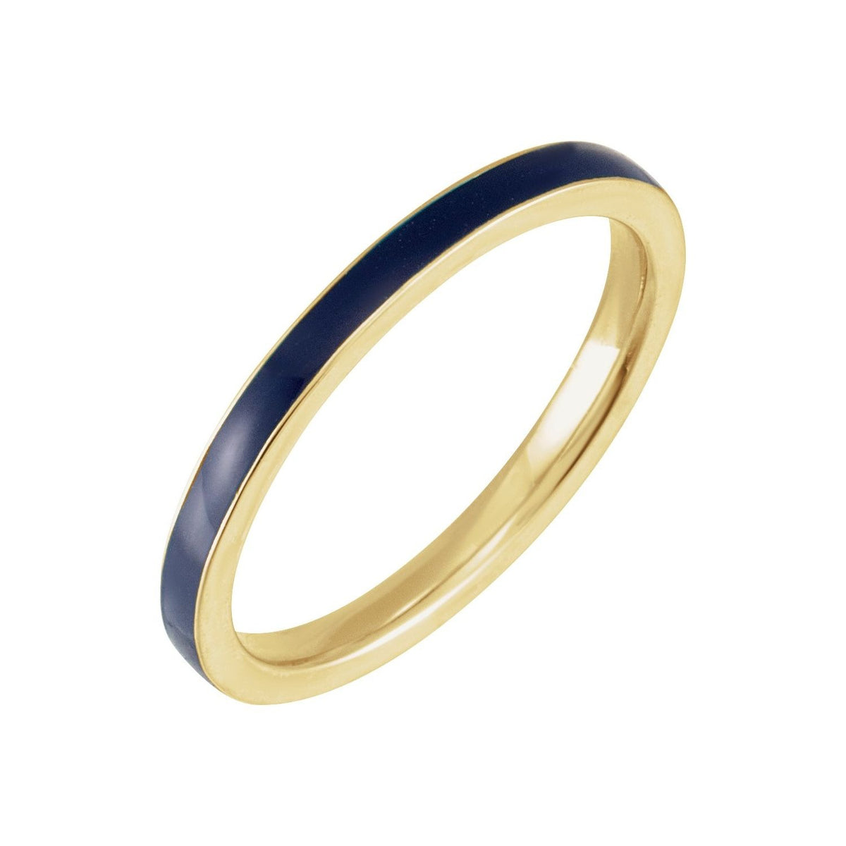 Sapphire Row Gold Enamel Stackable Ring - 14K Yellow Gold, Blue