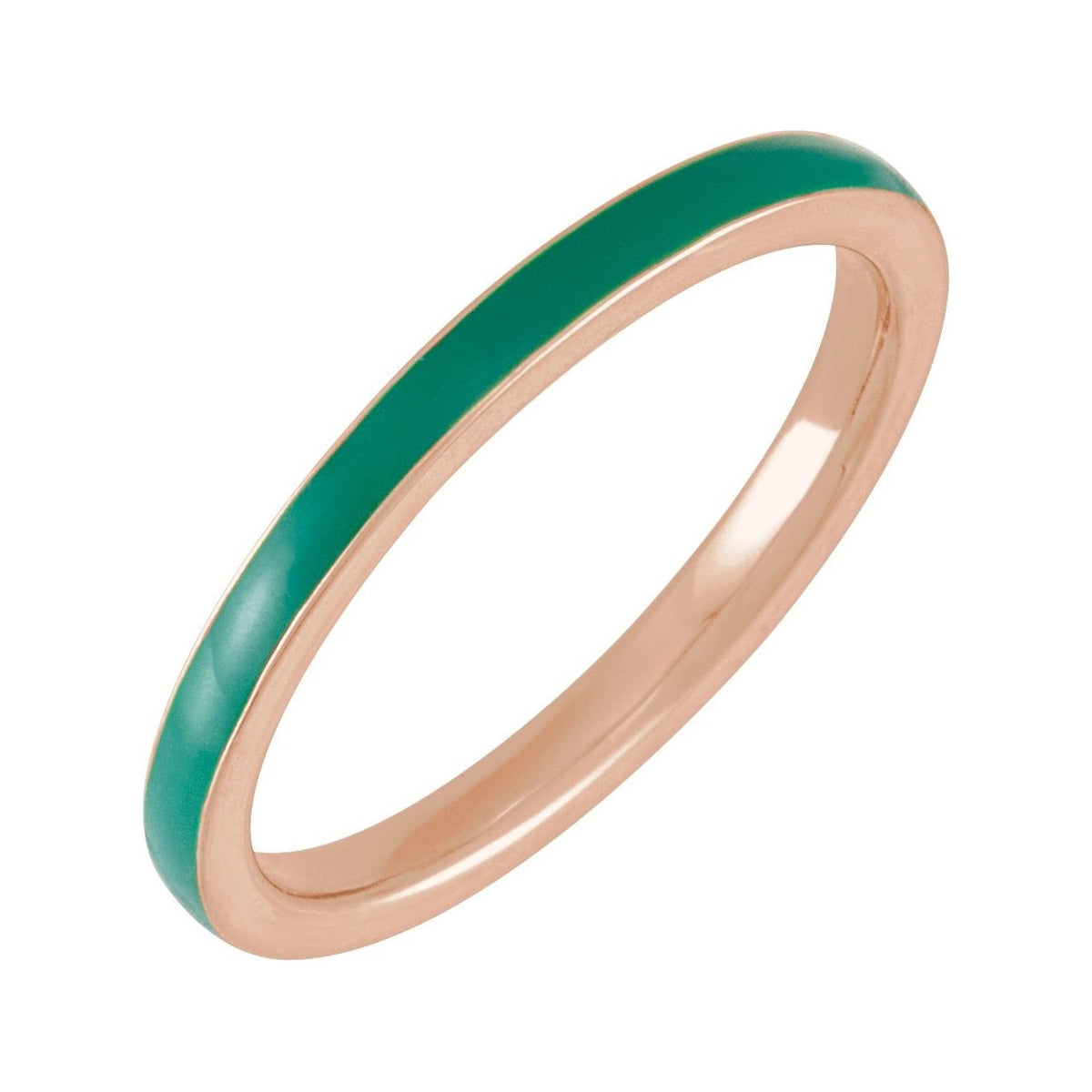 Sapphire Row Gold Enamel Stackable Ring - 14K Rose Gold, Green