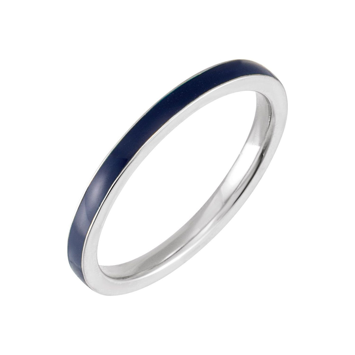 Sapphire Row Gold Enamel Stackable Ring - 14K White Gold, Blue