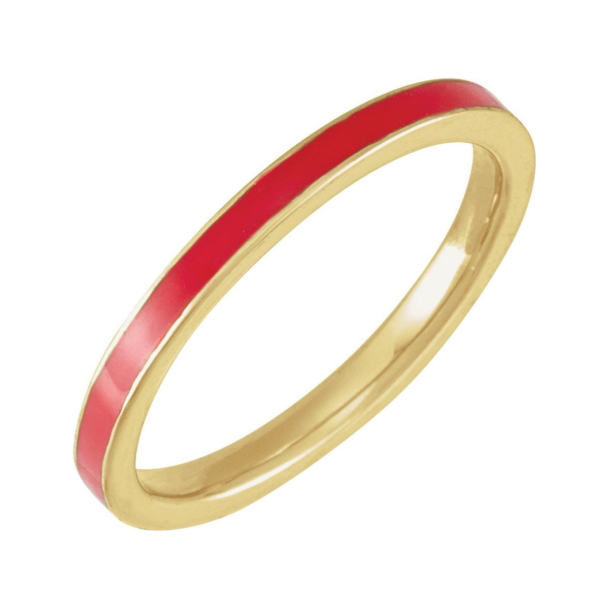 Sapphire Row Gold Enamel Stackable Ring - 14K Yellow Gold, Red