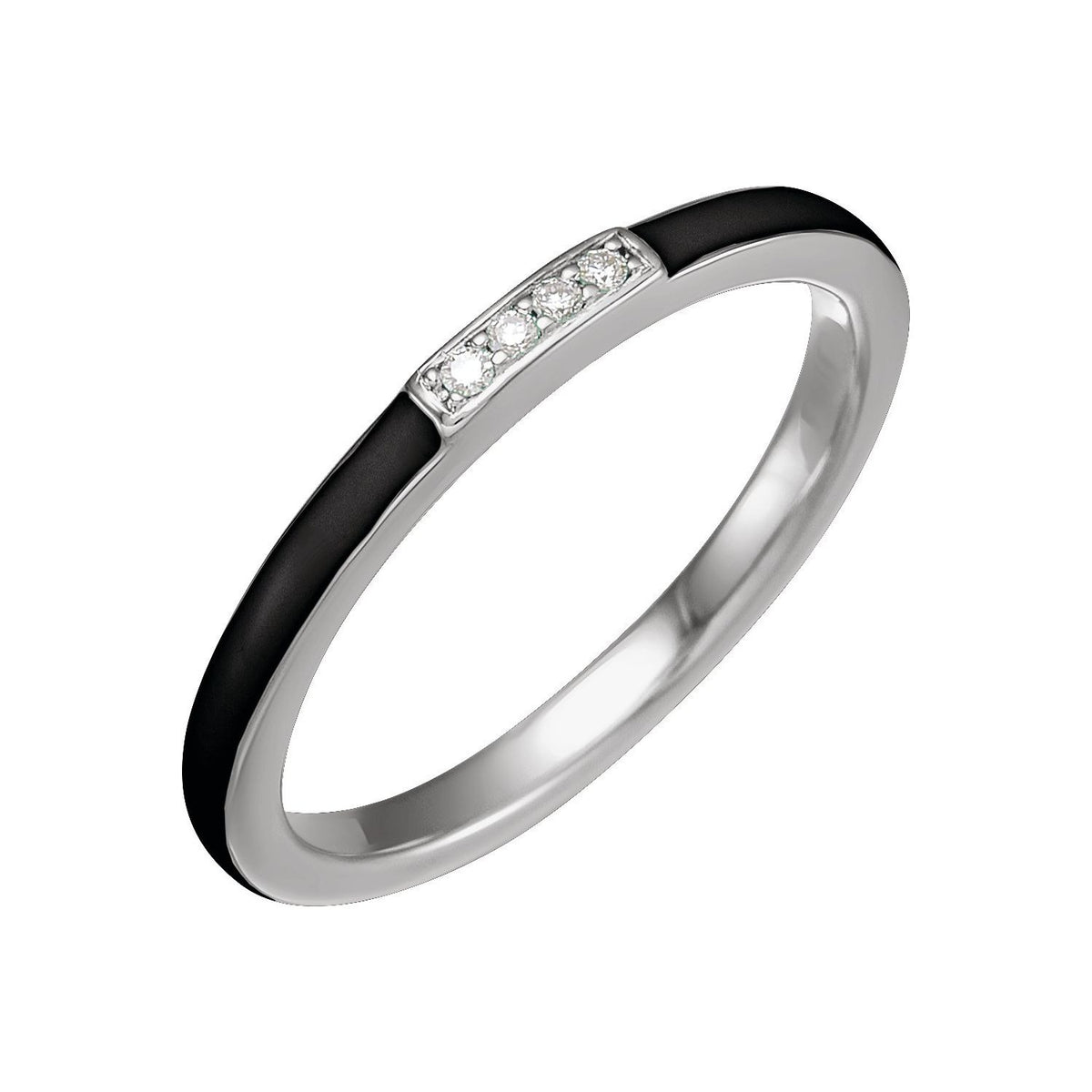 Sapphire Row Natural Diamond Pavé Enamel Stackable Ring - 14K White Gold, Black
