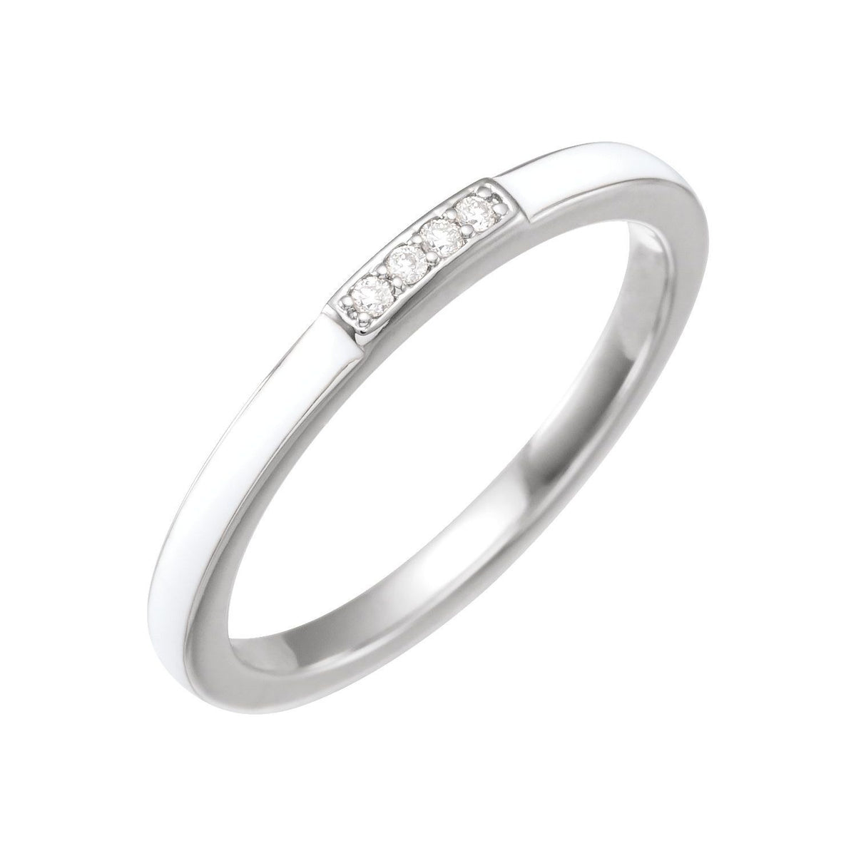 Sapphire Row Natural Diamond Pavé Enamel Stackable Ring - 14K White Gold, White