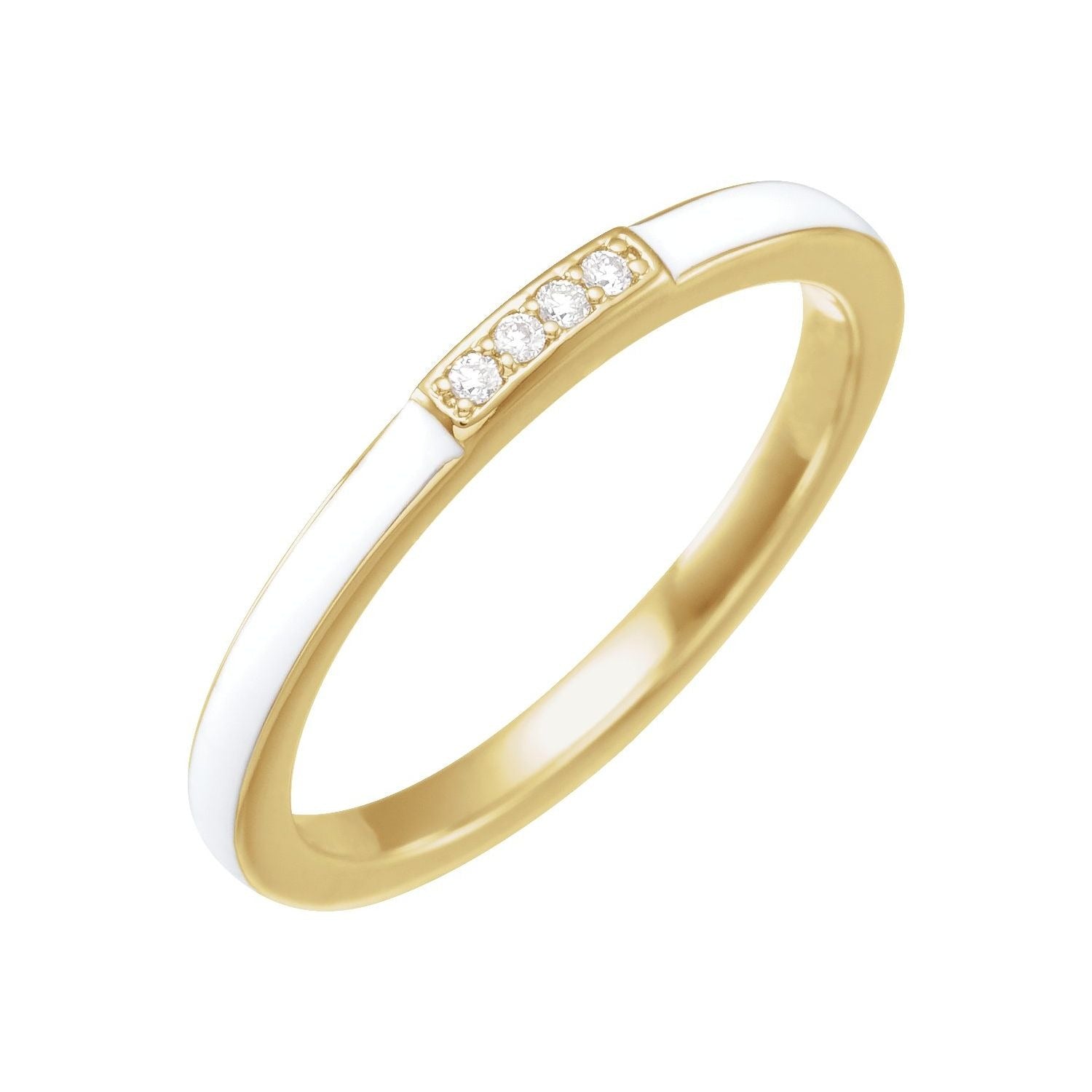 Sapphire Row Natural Diamond Pavé Enamel Stackable Ring - 14K Yellow Gold, White