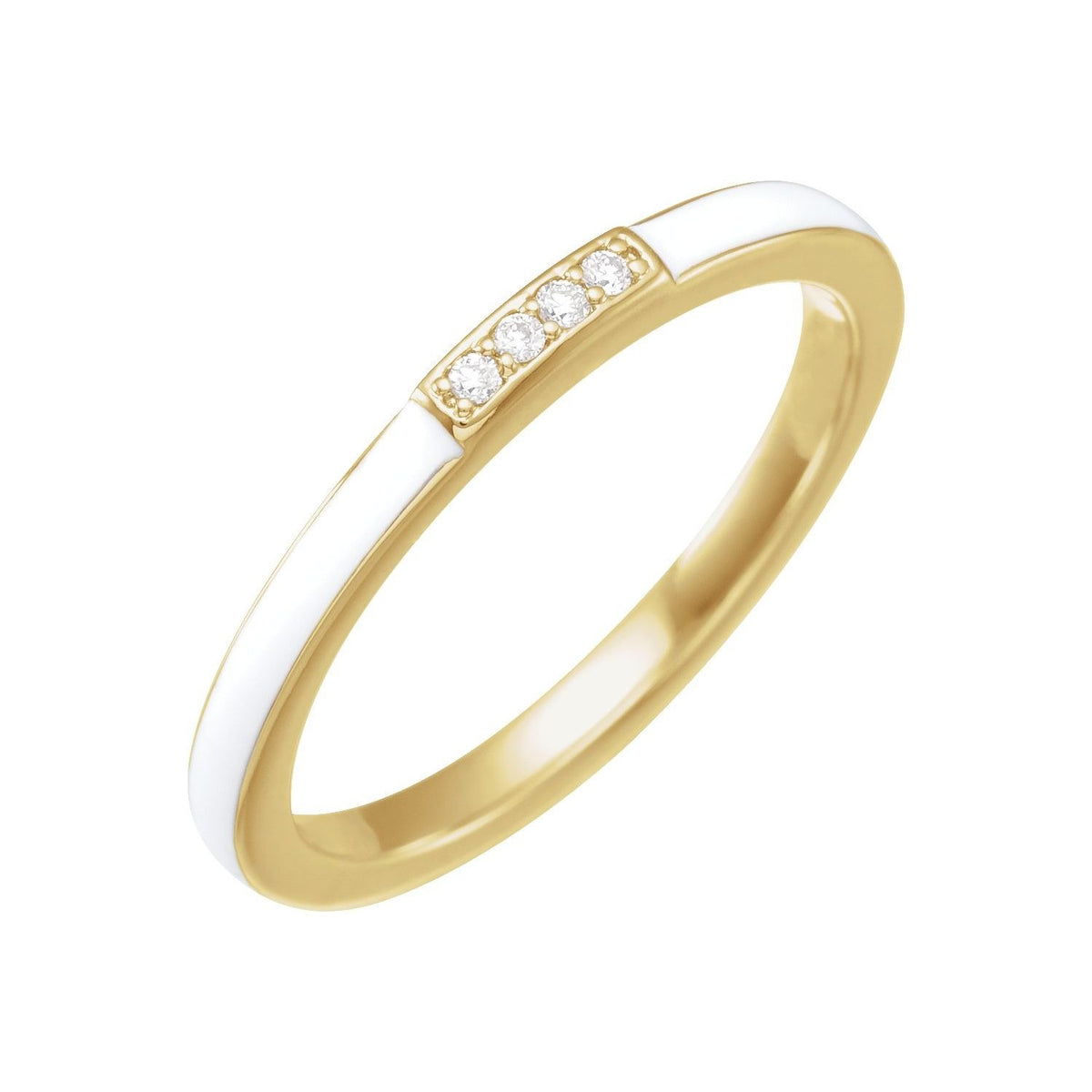 Sapphire Row Natural Diamond Pavé Enamel Stackable Ring - 14K Yellow Gold, White