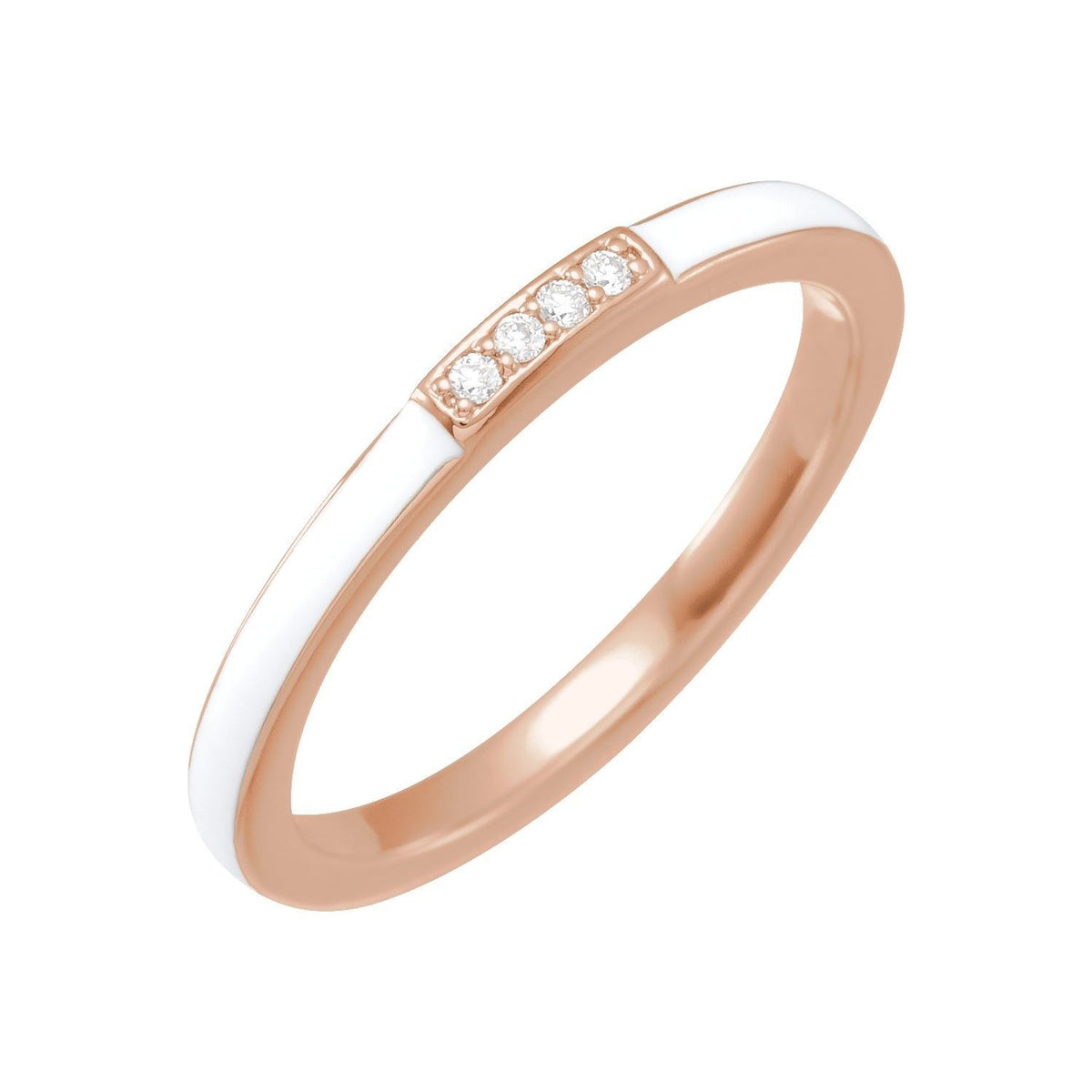 Sapphire Row Natural Diamond Pavé Enamel Stackable Ring - 14K Rose Gold, White
