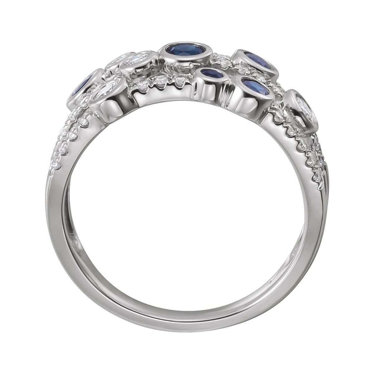 Sapphire Row Natural Gemstone Bubble Bezel Multi-Row Ring - Blue Sapphire, 14K White Gold (view 2)