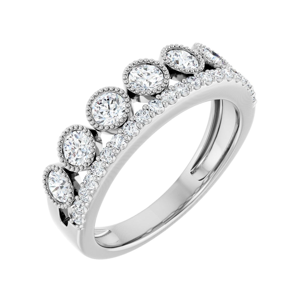 Sapphire Row Lab-Grown Diamond Milgrain Bezel Ring - 14K White Gold
