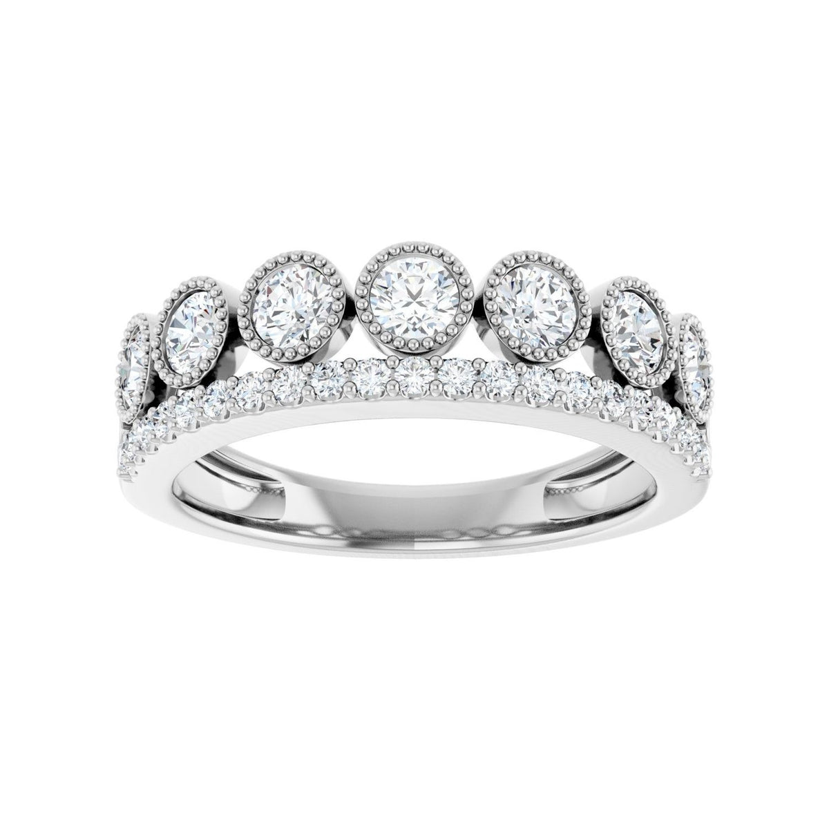 Sapphire Row Lab-Grown Diamond Milgrain Bezel Ring - 14K White Gold (view 3)