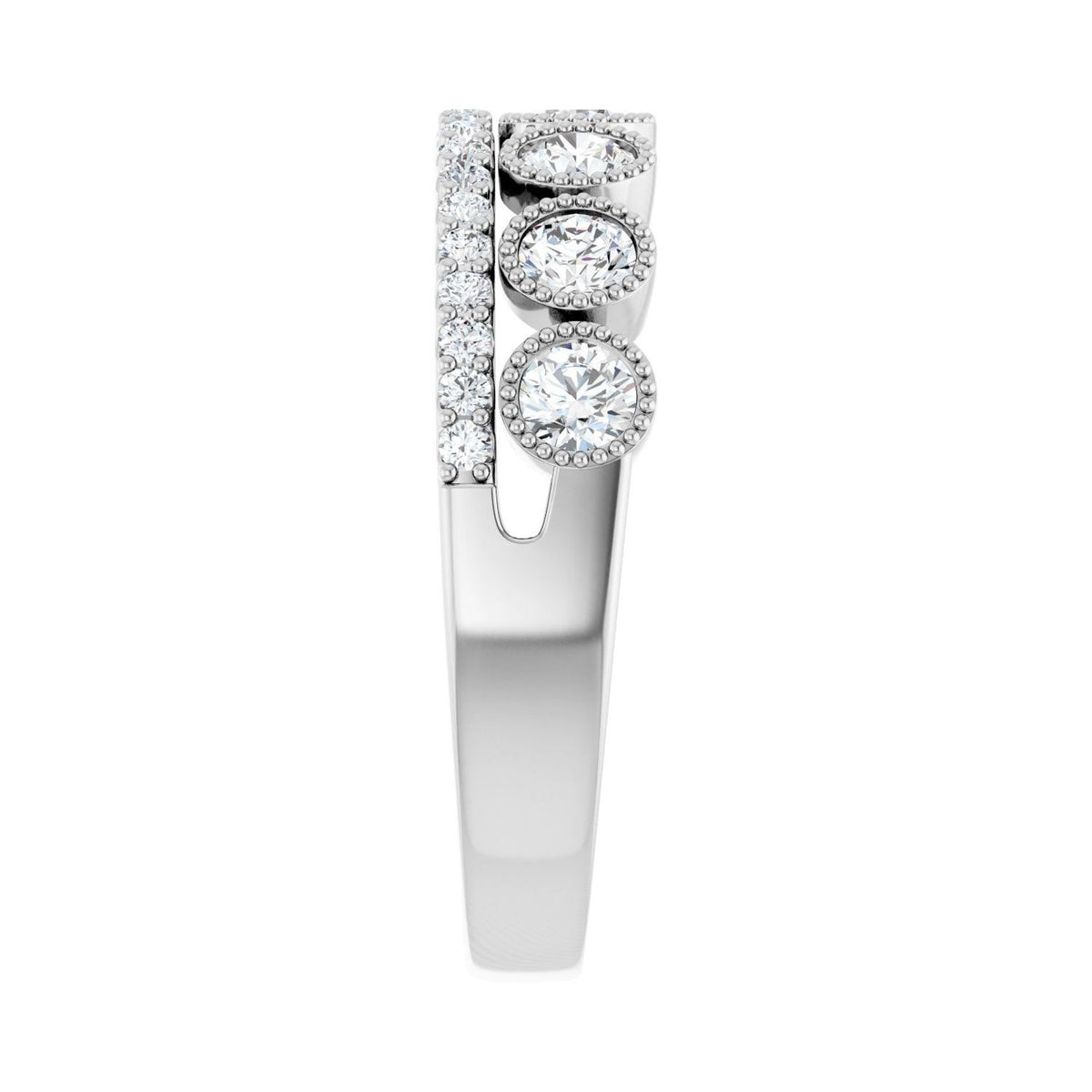 Sapphire Row Lab-Grown Diamond Milgrain Bezel Ring - 14K White Gold (view 4)