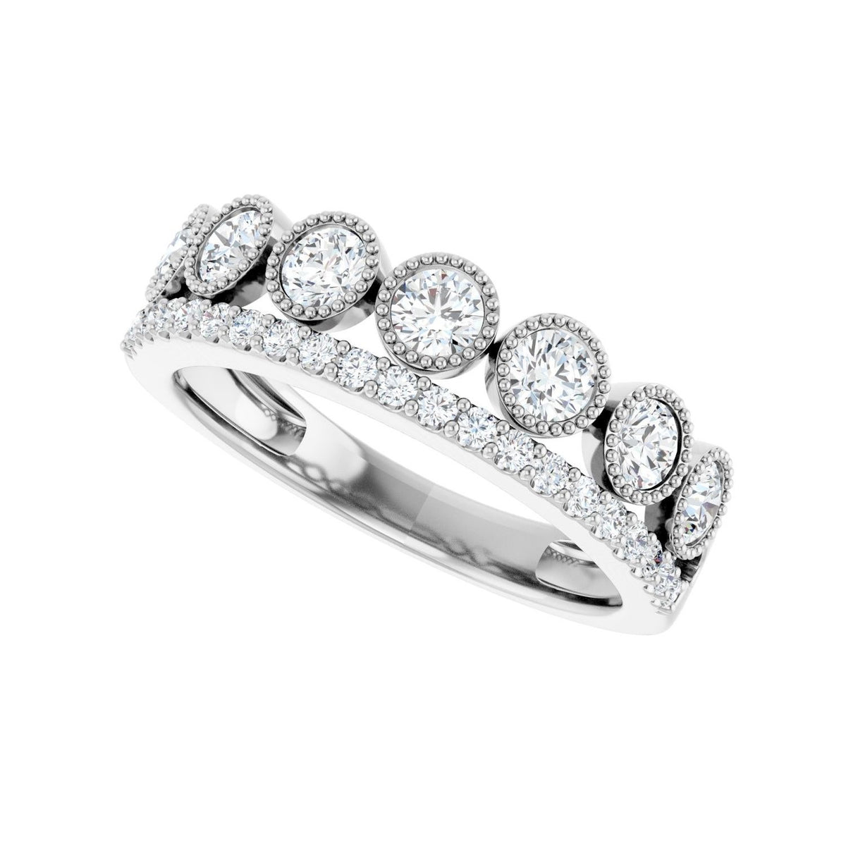 Sapphire Row Lab-Grown Diamond Milgrain Bezel Ring - 14K White Gold (view 5)