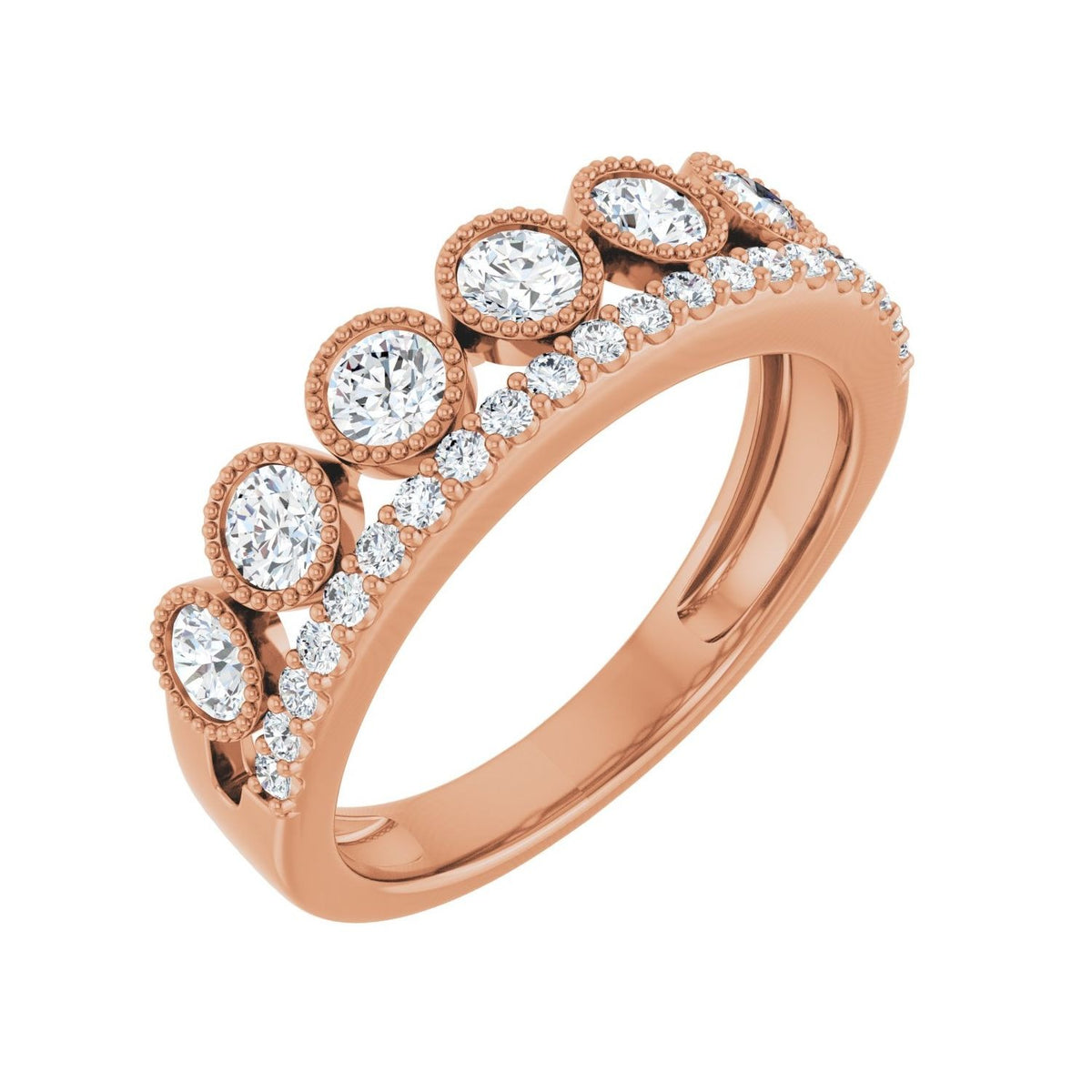 Sapphire Row Lab-Grown Diamond Milgrain Bezel Ring - 14K Rose Gold