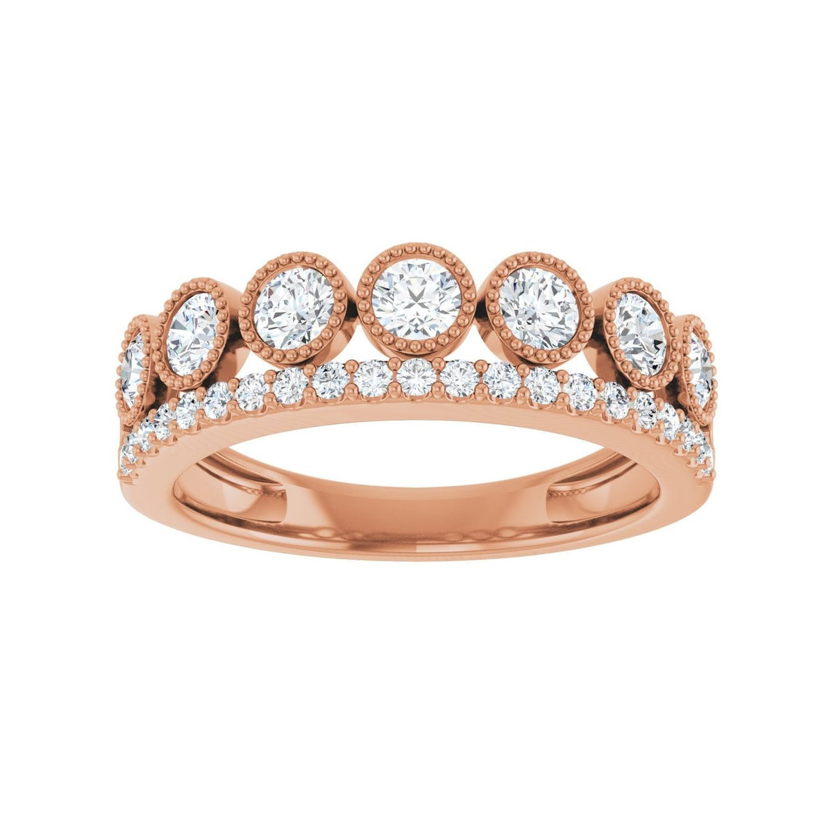 Sapphire Row Lab-Grown Diamond Milgrain Bezel Ring - 14K Rose Gold (view 3)