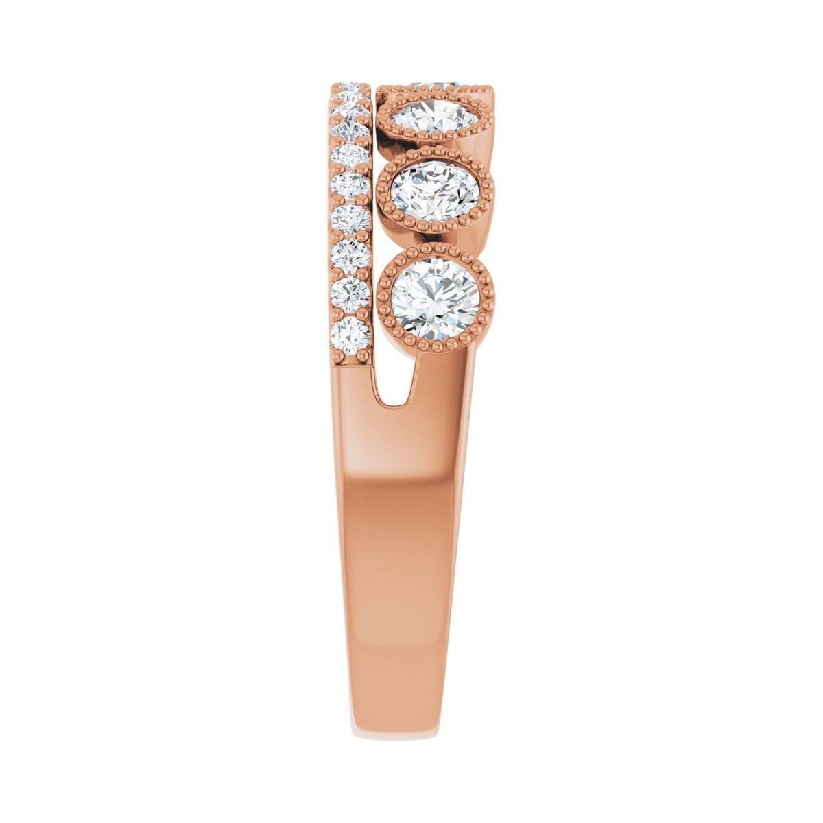 Sapphire Row Lab-Grown Diamond Milgrain Bezel Ring - 14K Rose Gold (view 4)