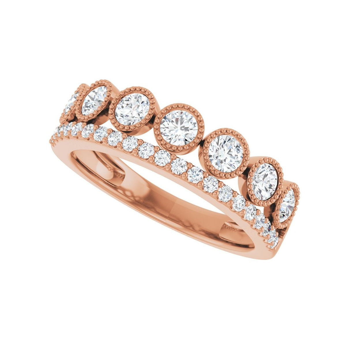 Sapphire Row Lab-Grown Diamond Milgrain Bezel Ring - 14K Rose Gold (view 5)