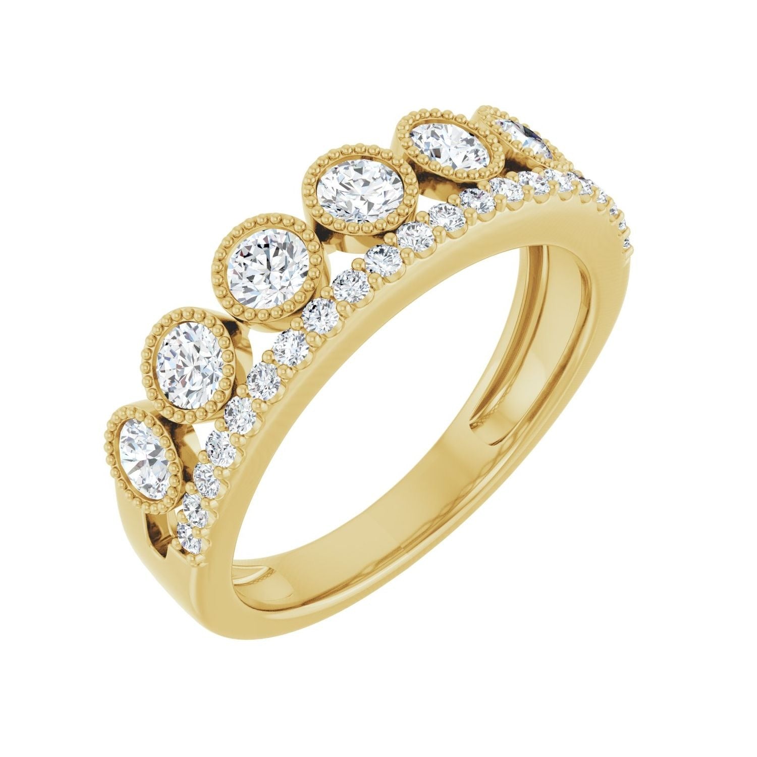Sapphire Row Lab-Grown Diamond Milgrain Bezel Ring - 14K Yellow Gold