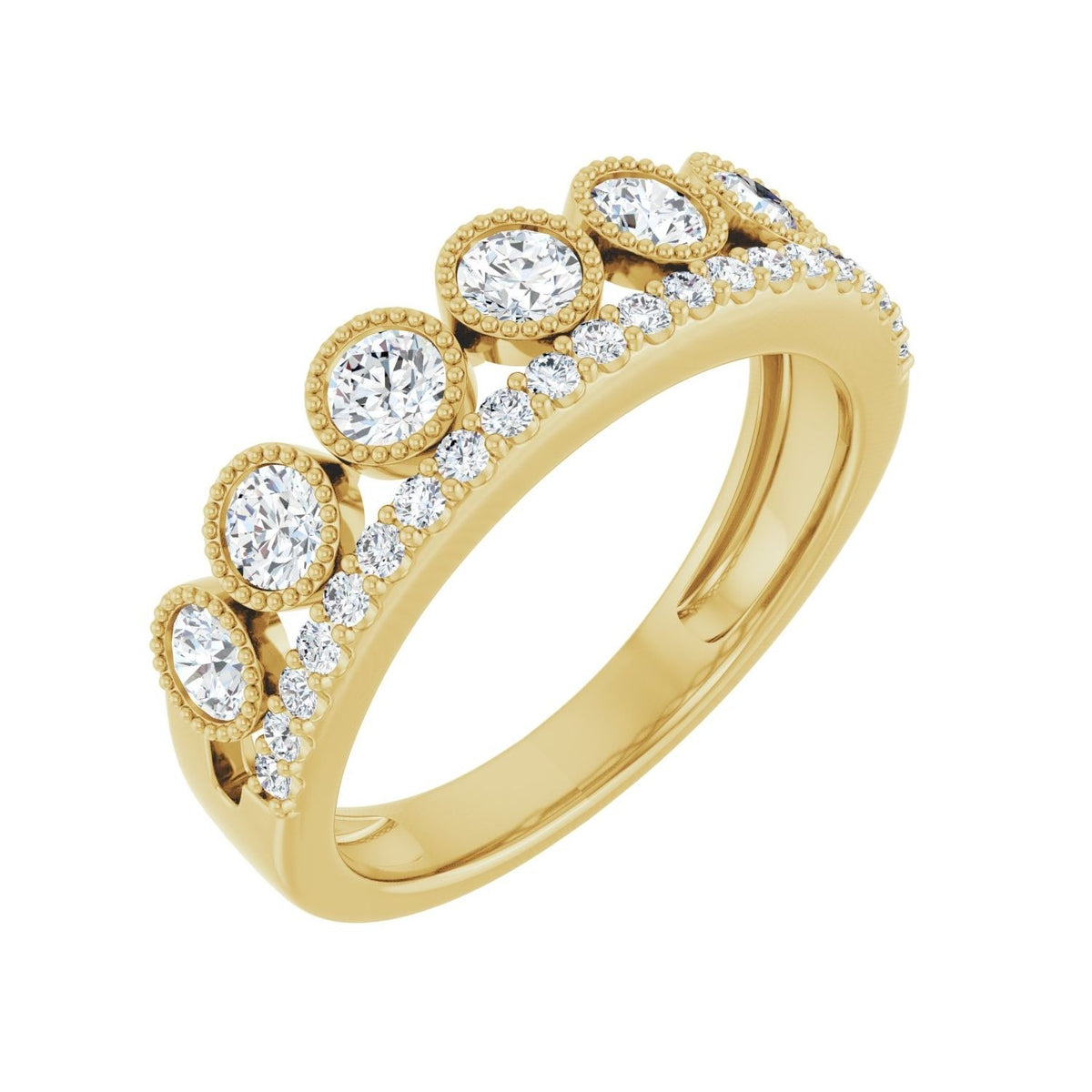 Sapphire Row Lab-Grown Diamond Milgrain Bezel Ring - 14K Yellow Gold