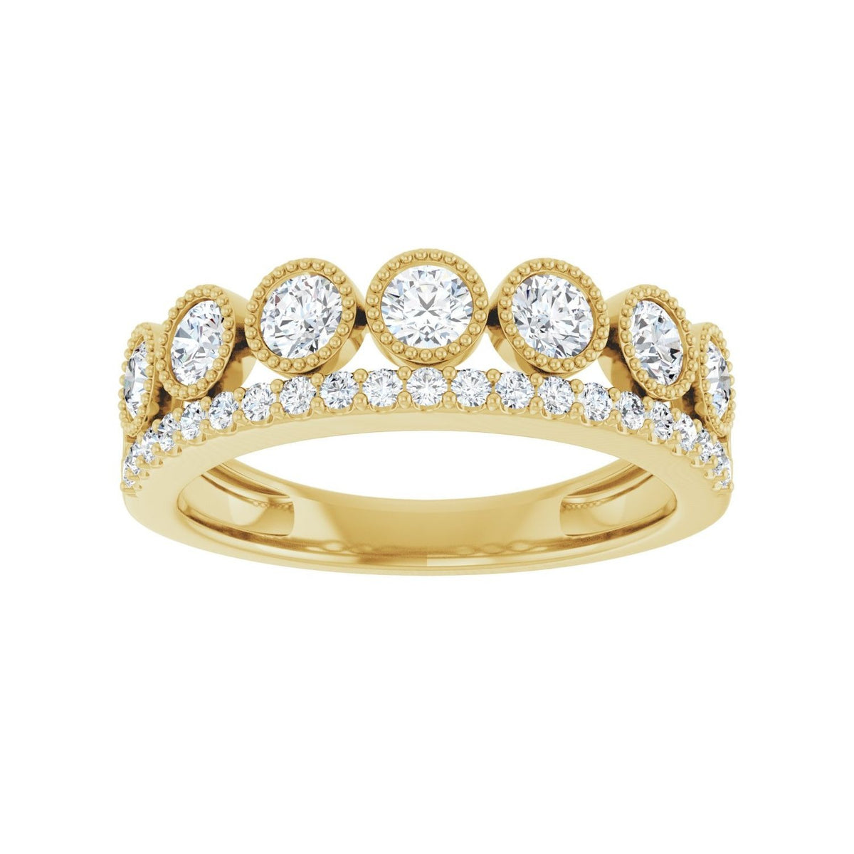 Sapphire Row Lab-Grown Diamond Milgrain Bezel Ring - 14K Yellow Gold (view 3)