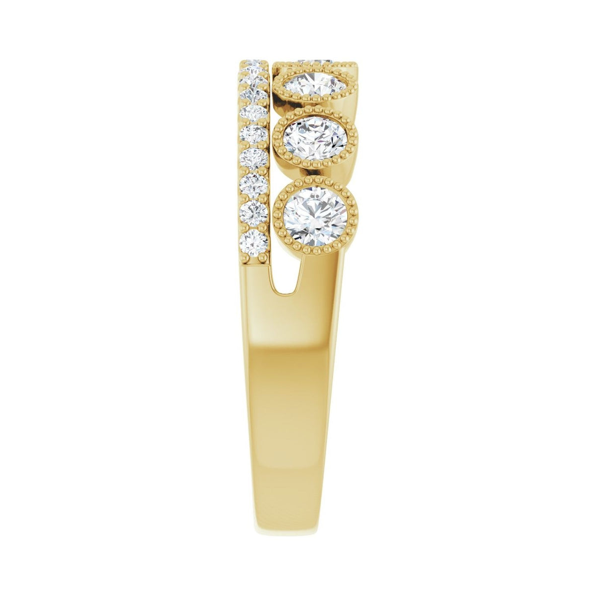 Sapphire Row Lab-Grown Diamond Milgrain Bezel Ring - 14K Yellow Gold (view 4)
