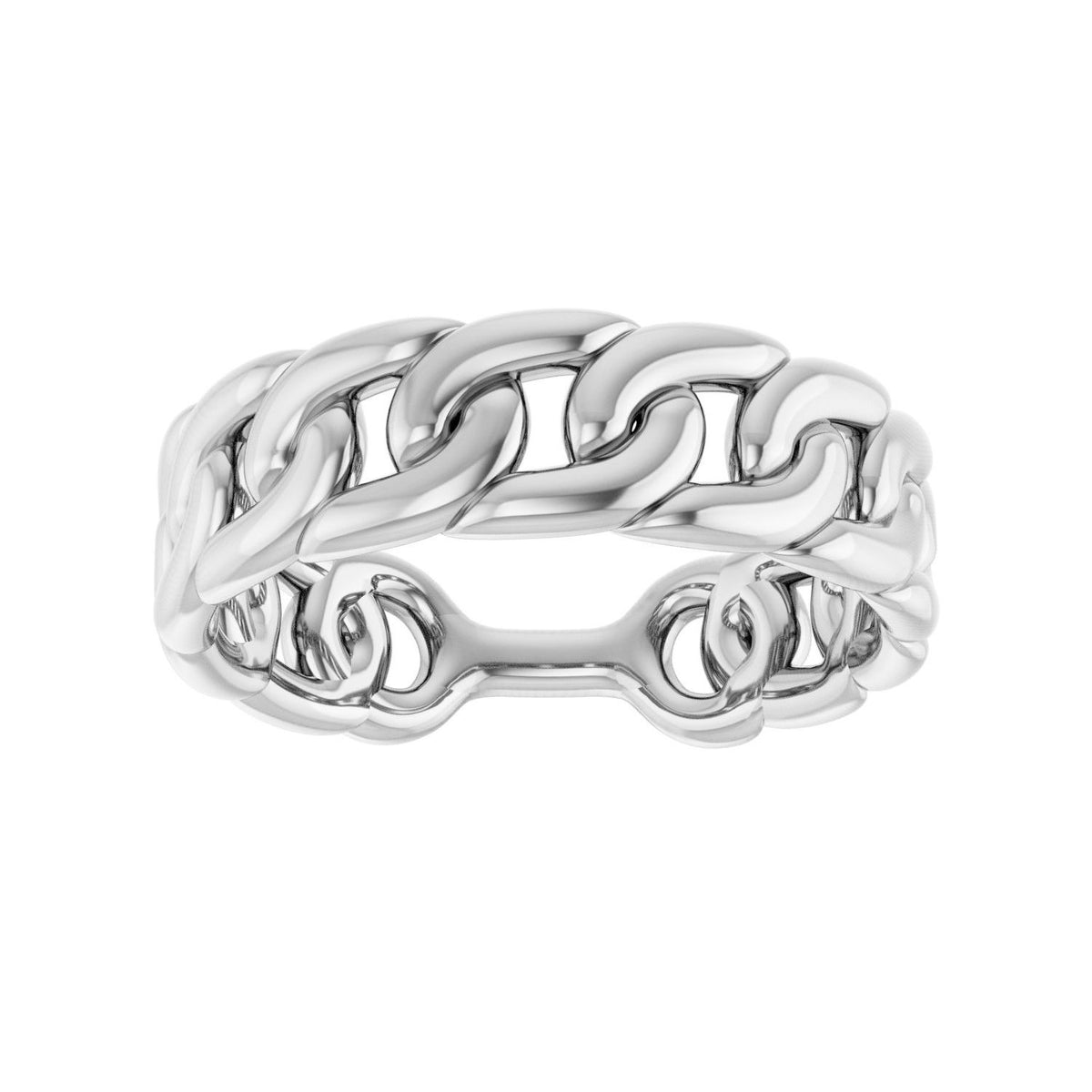 Sapphire Row Gold Chunky Chain Link Ring - Platinum (view 3)