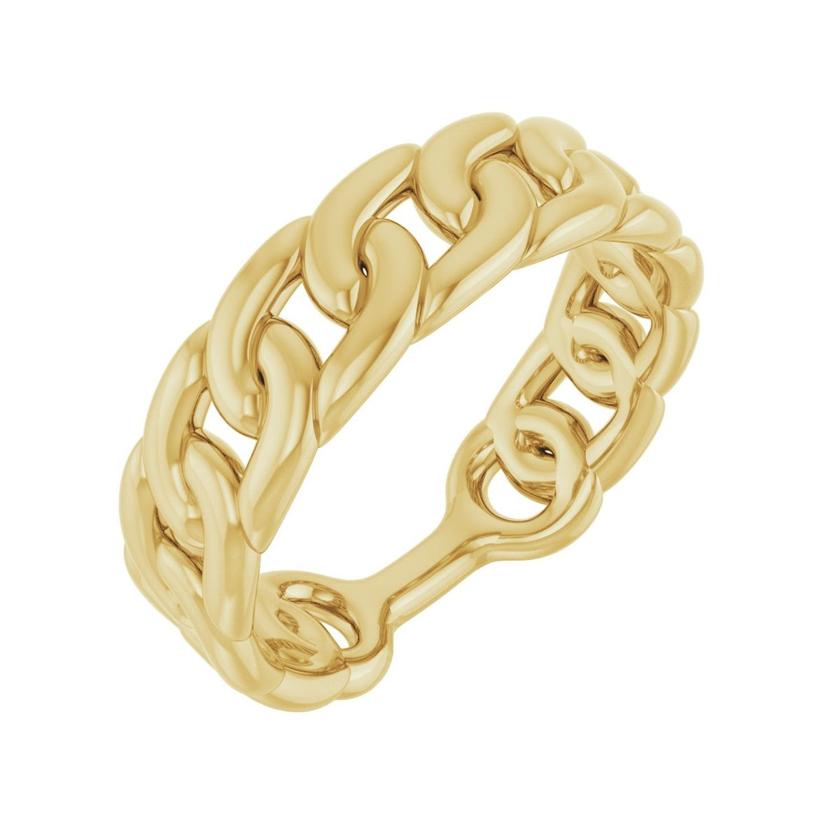 Sapphire Row Gold Chunky Chain Link Ring - 10K Yellow Gold