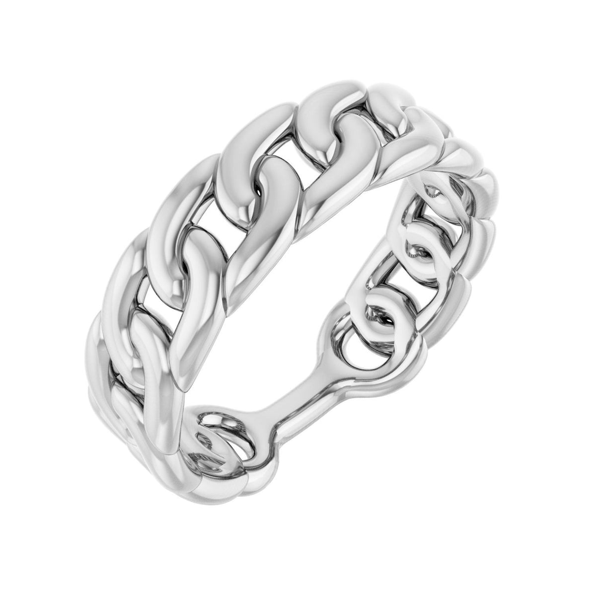 Sapphire Row Gold Chunky Chain Link Ring - 14K White Gold