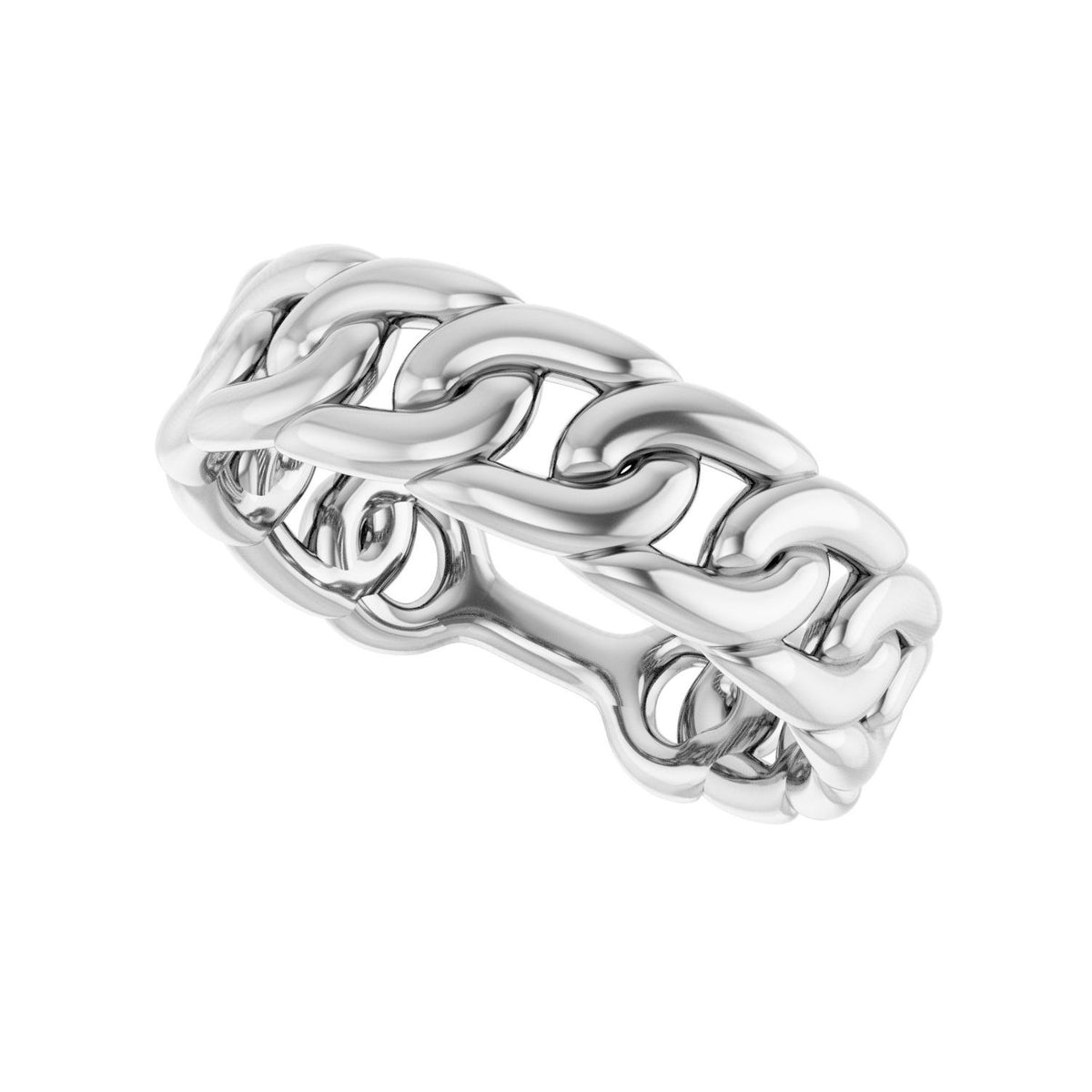 Sapphire Row Gold Chunky Chain Link Ring - 14K White Gold (view 5)