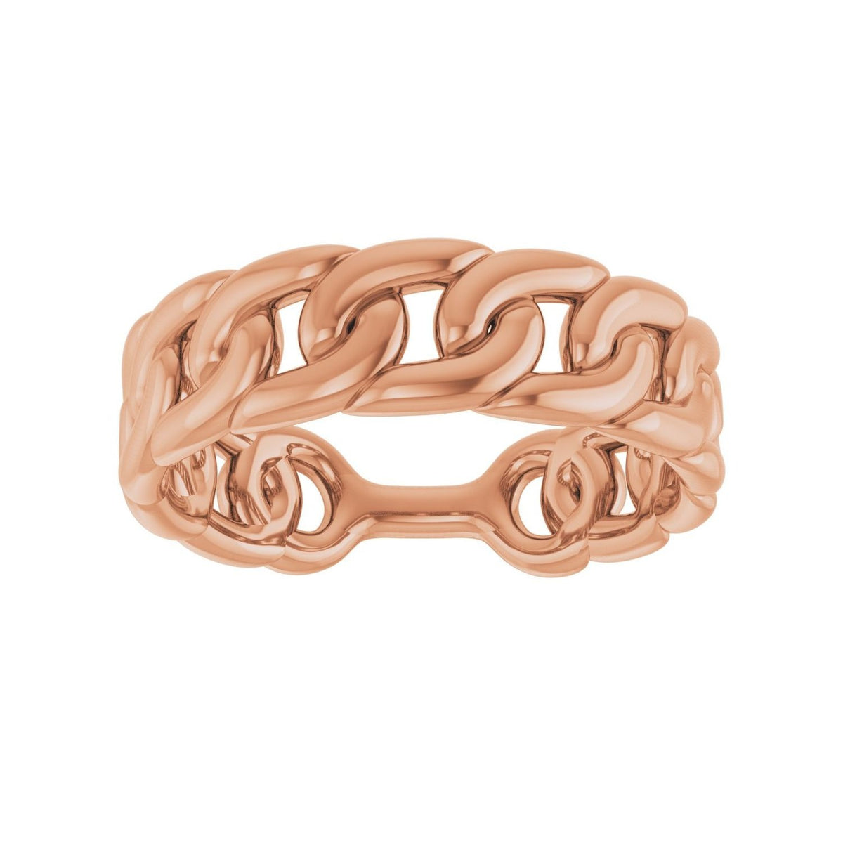 Sapphire Row Gold Chunky Chain Link Ring - 14K Rose Gold (view 3)