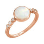 Sapphire Row Natural White Opal Bezel & Diamond Station Ring - 14K Rose Gold
