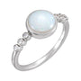 Sapphire Row Natural White Opal Bezel & Diamond Station Ring - 14K White Gold
