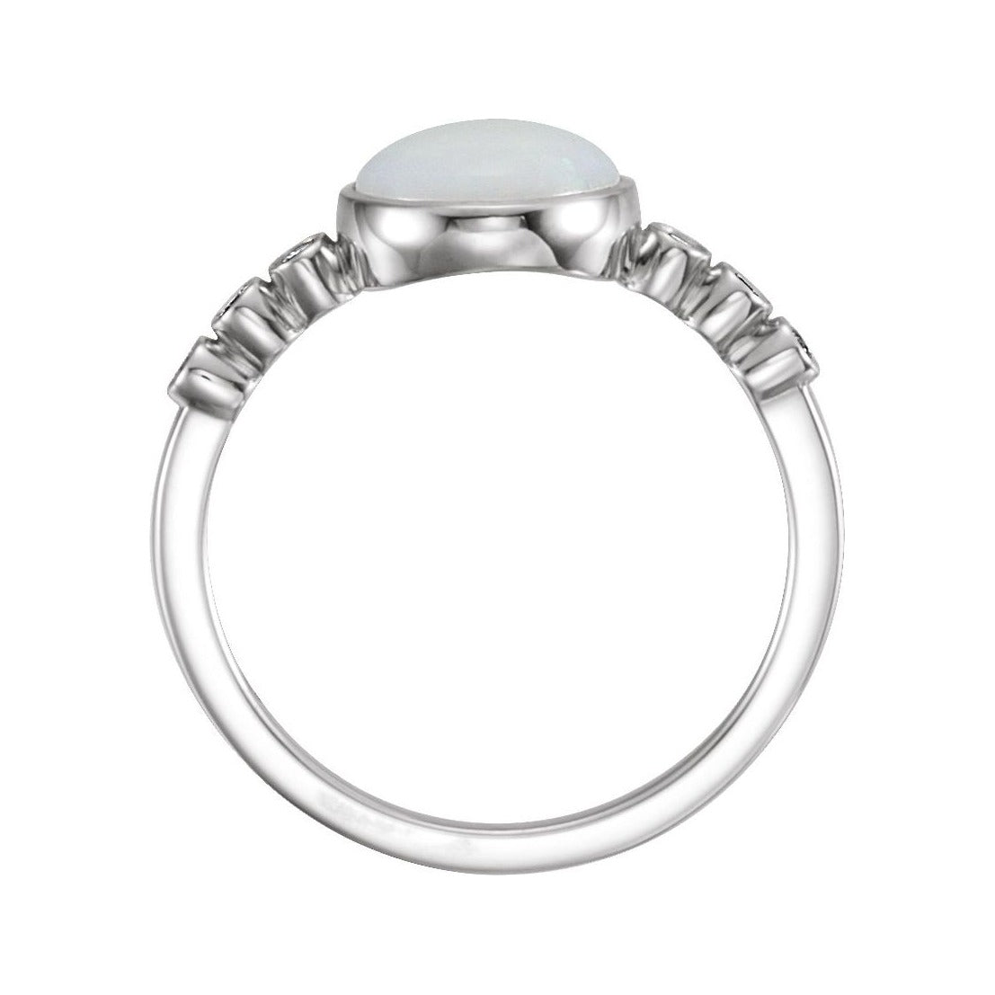 Sapphire Row Natural White Opal Bezel & Diamond Station Ring - 14K White Gold (view 2)