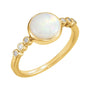 Sapphire Row Natural White Opal Bezel & Diamond Station Ring - 14K Yellow Gold