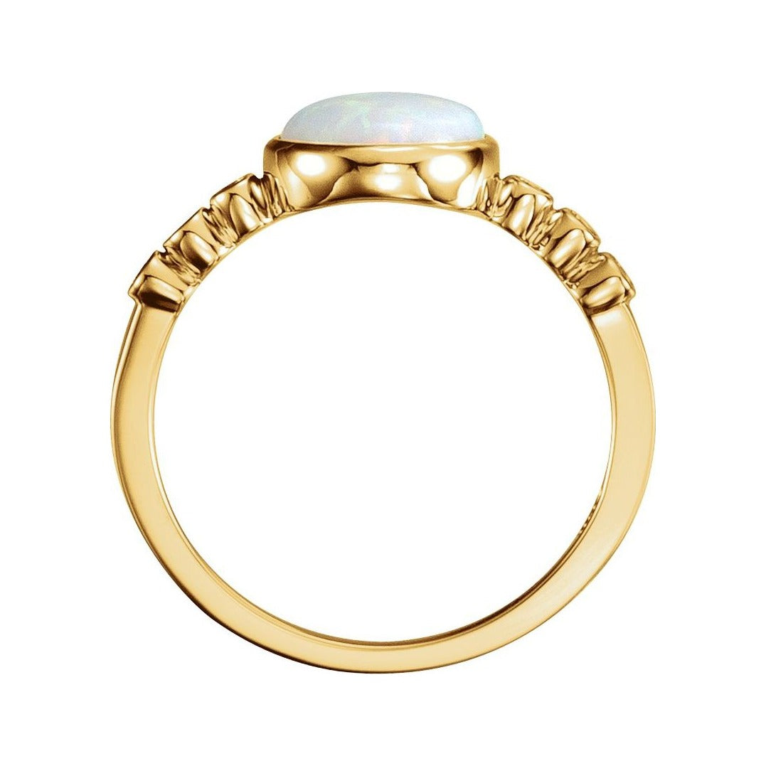 Sapphire Row Natural White Opal Bezel & Diamond Station Ring - 14K Yellow Gold (view 2)