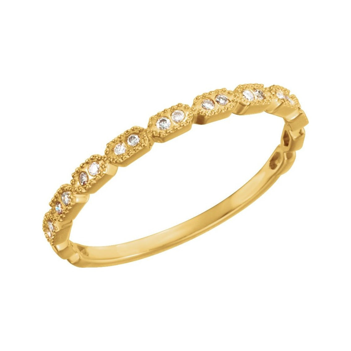Sapphire Row Natural Diamond Milgrain Stacking Ring - 14K Yellow Gold