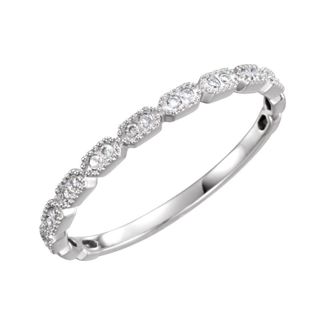 Sapphire Row Natural Diamond Milgrain Stacking Ring - 14K White Gold