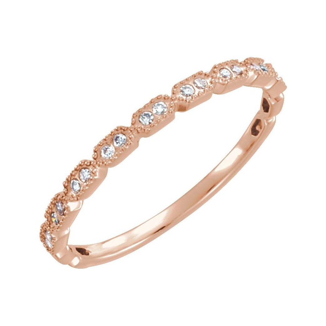 Sapphire Row Natural Diamond Milgrain Stacking Ring - 14K Rose Gold