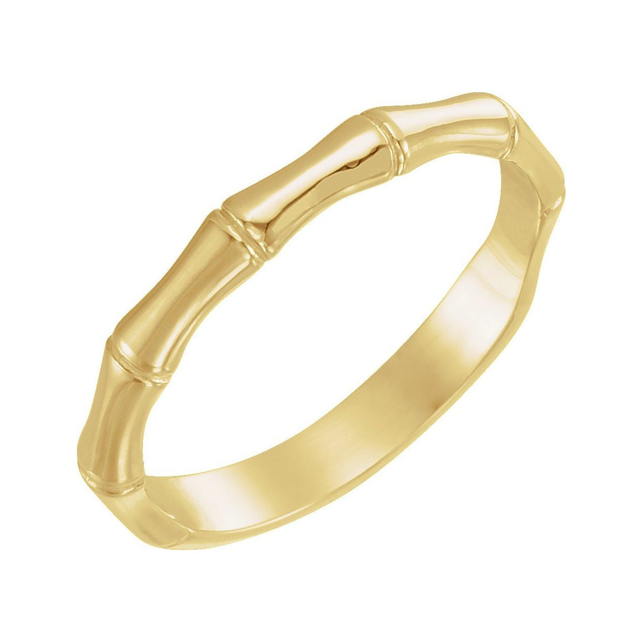 Sapphire Row Gold Bamboo Stackable Ring - 14K Yellow Gold
