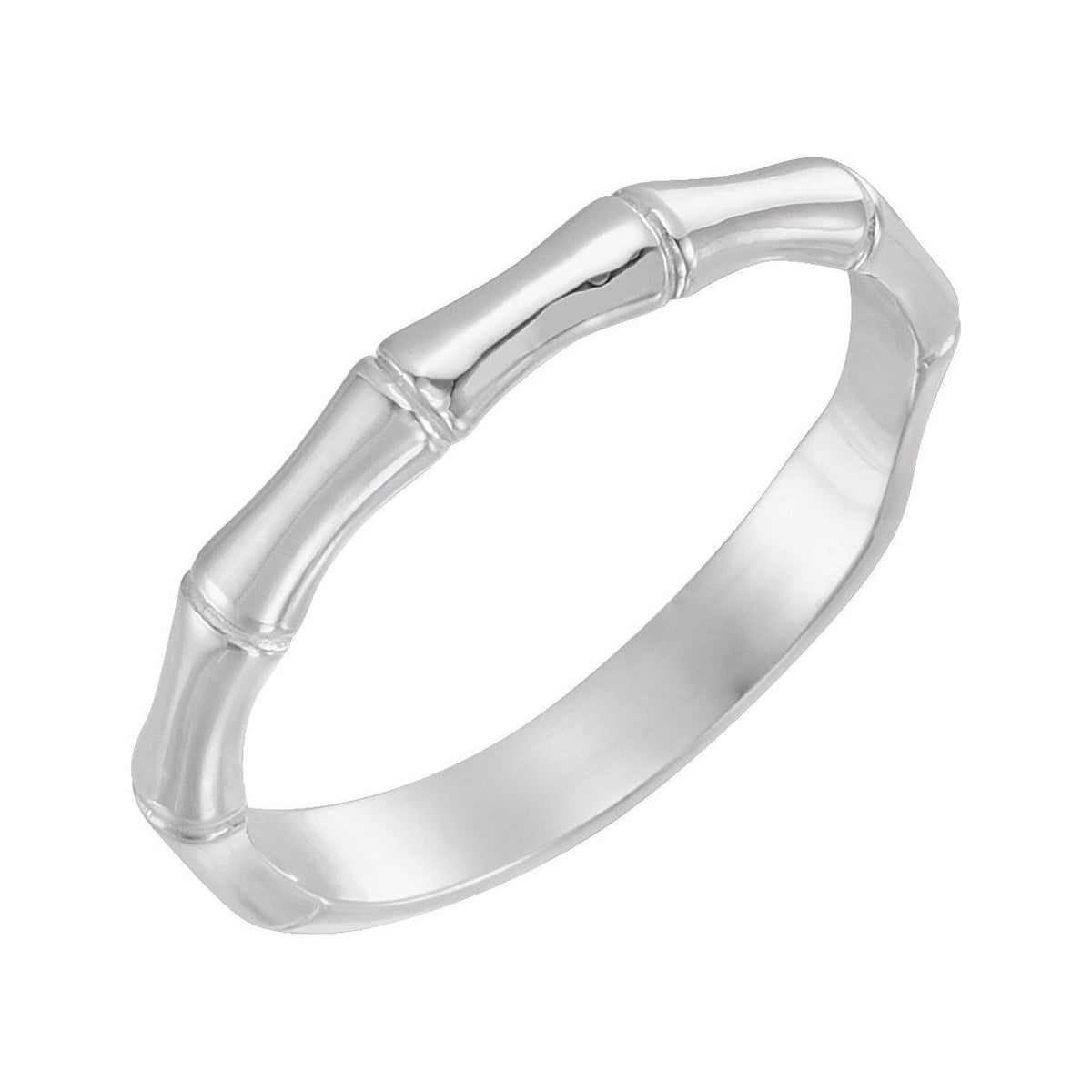 Sapphire Row Gold Bamboo Stackable Ring - 14K White Gold