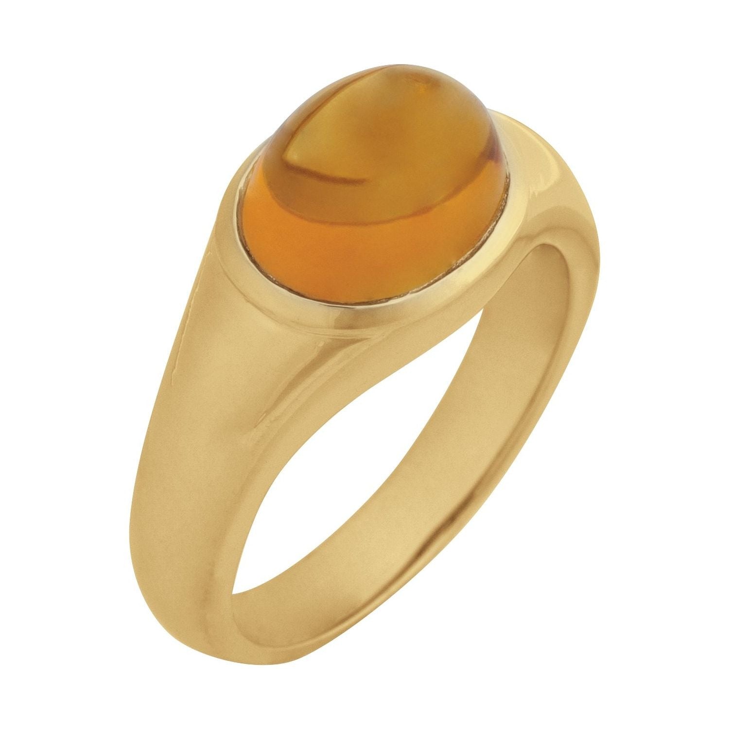Sapphire Row Natural Citrine Bezel Cabochon Ring - 14K Yellow Gold