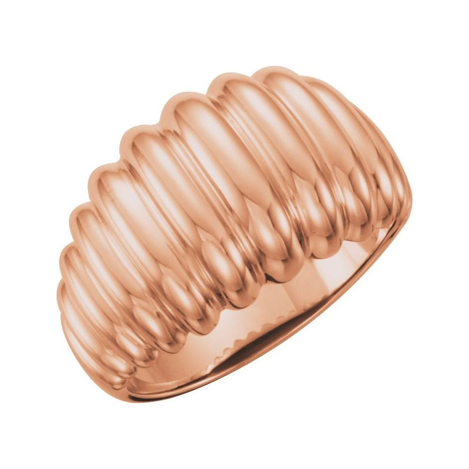 Sapphire Row Gold Fluted Dome Ring - 14K Rose Gold