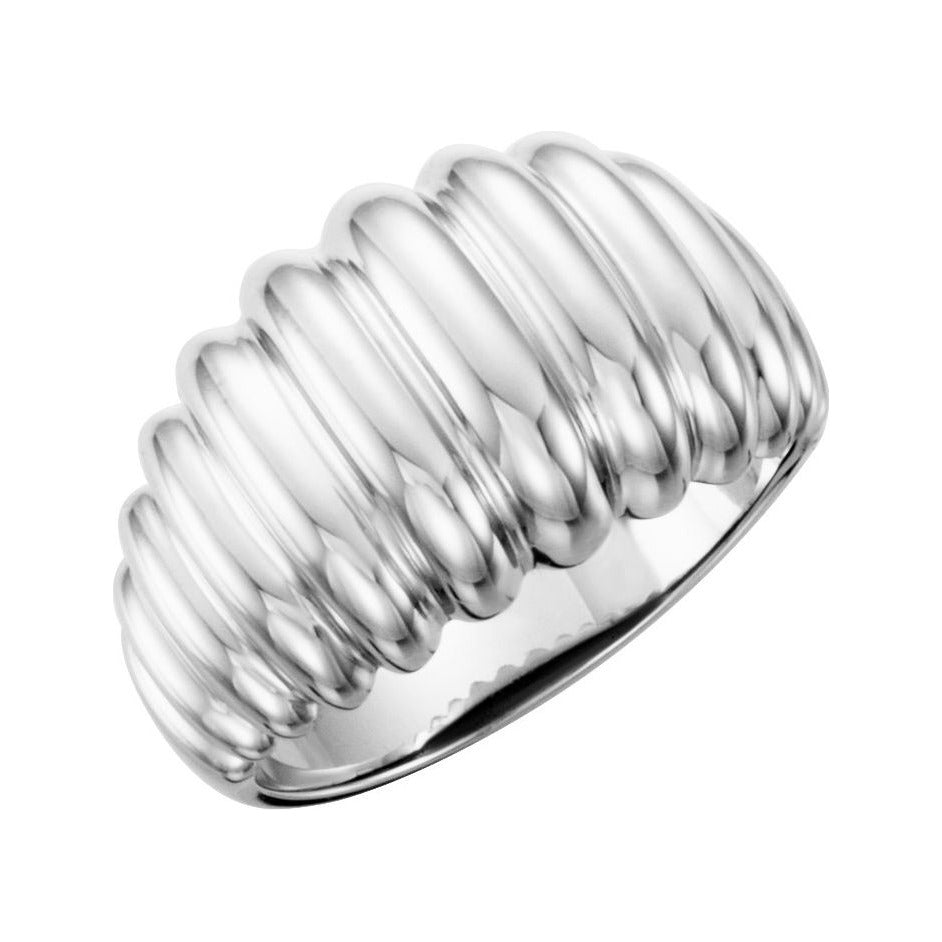 Sapphire Row Gold Fluted Dome Ring - 14K White Gold