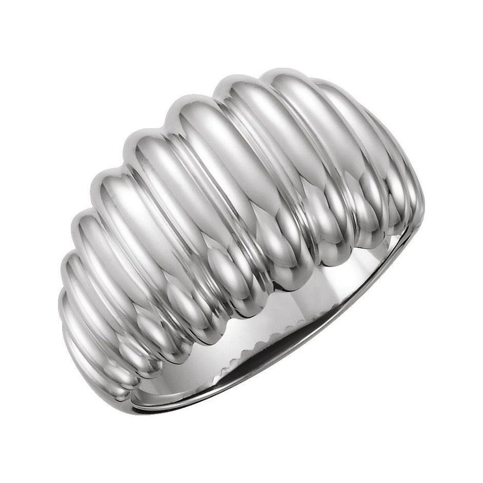 Sapphire Row Gold Fluted Dome Ring - 14K White Gold (view 3)