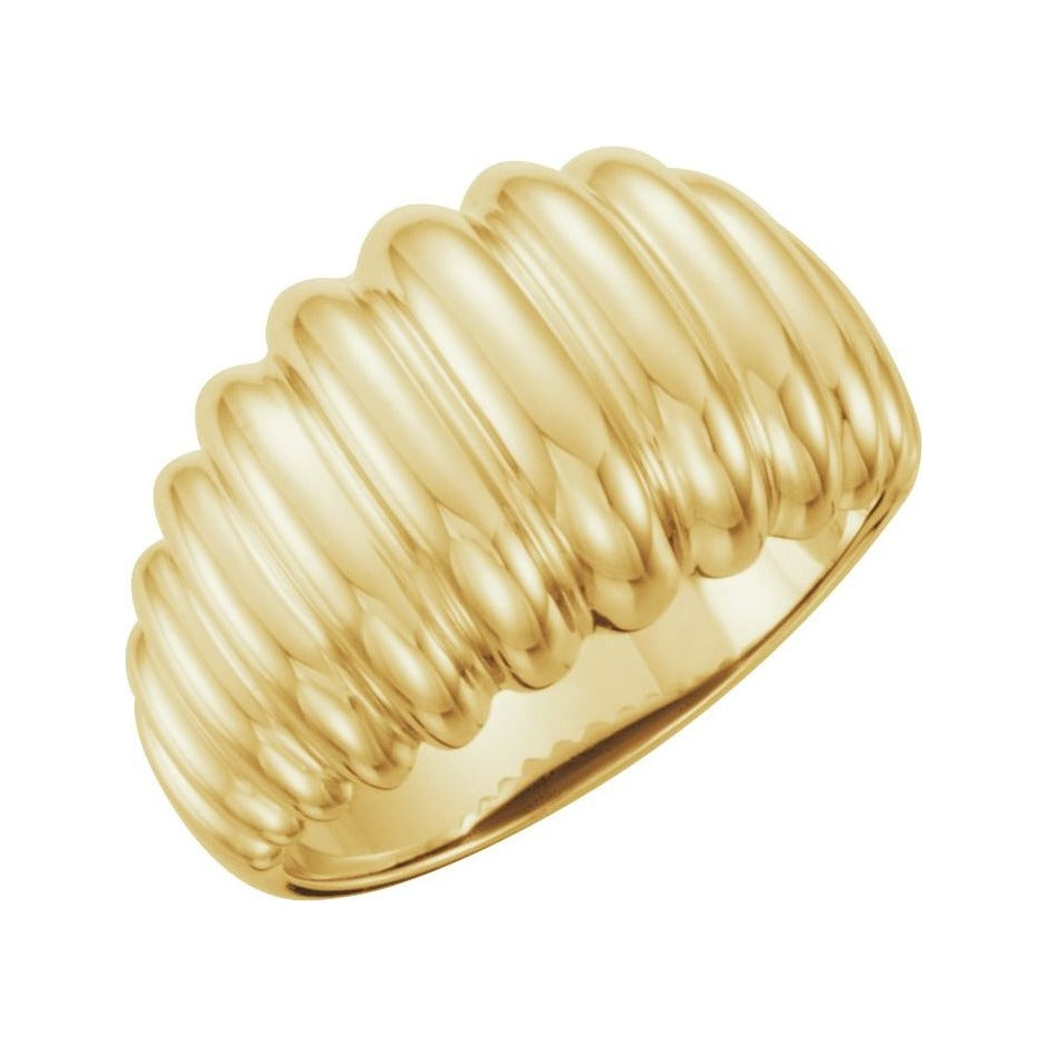 Sapphire Row Gold Fluted Dome Ring - 14K Yellow Gold