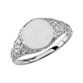 Sapphire Row Engravable Nugget Signet Ring - 10K White Gold