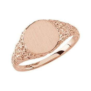 Sapphire Row Engravable Nugget Signet Ring - 14K Rose Gold