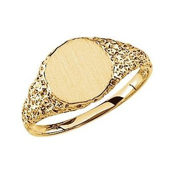 Sapphire Row Engravable Nugget Signet Ring - 10K Yellow Gold